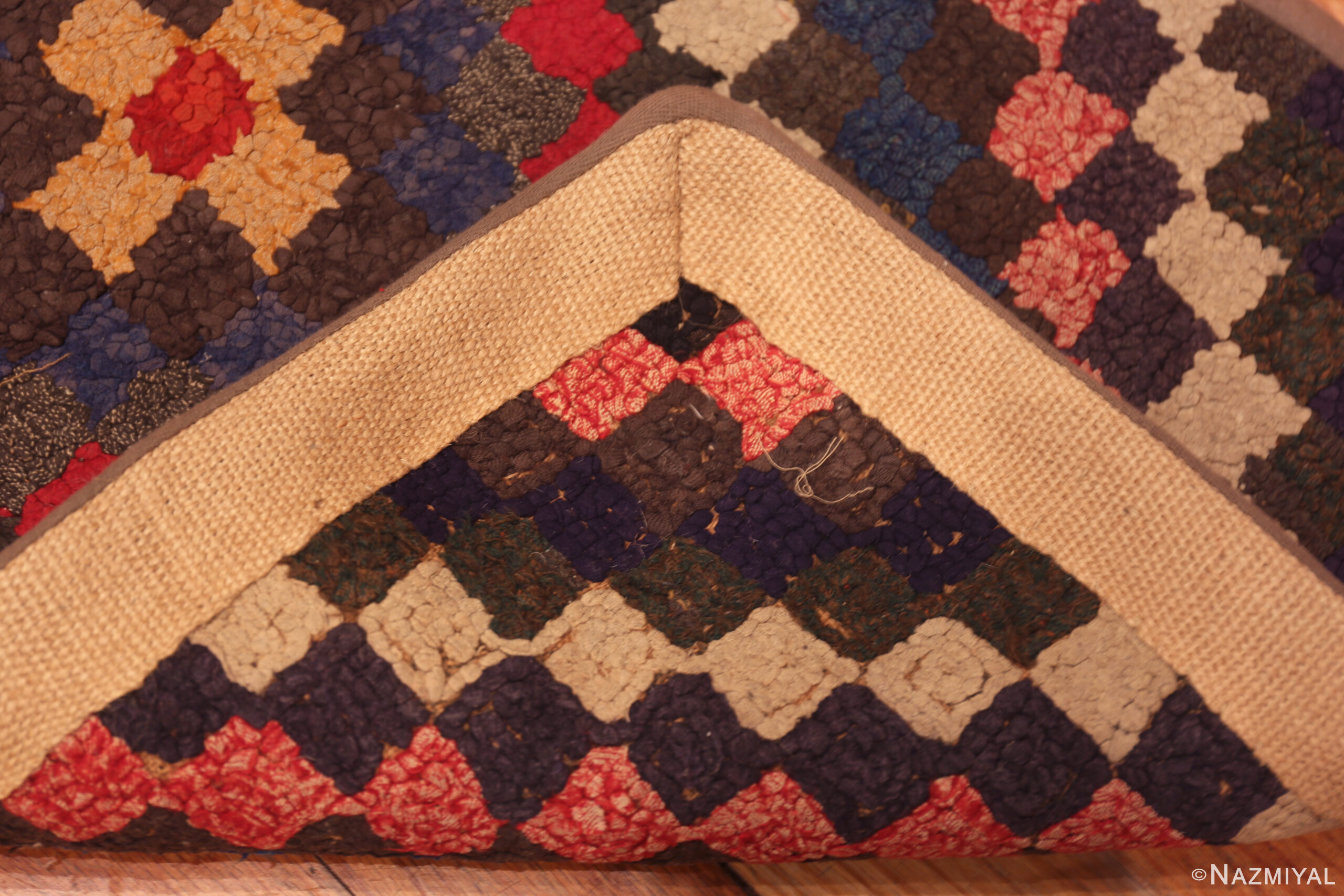 Small Geometric Antique Hooked American Rug 46525 Nazmiyal Antique