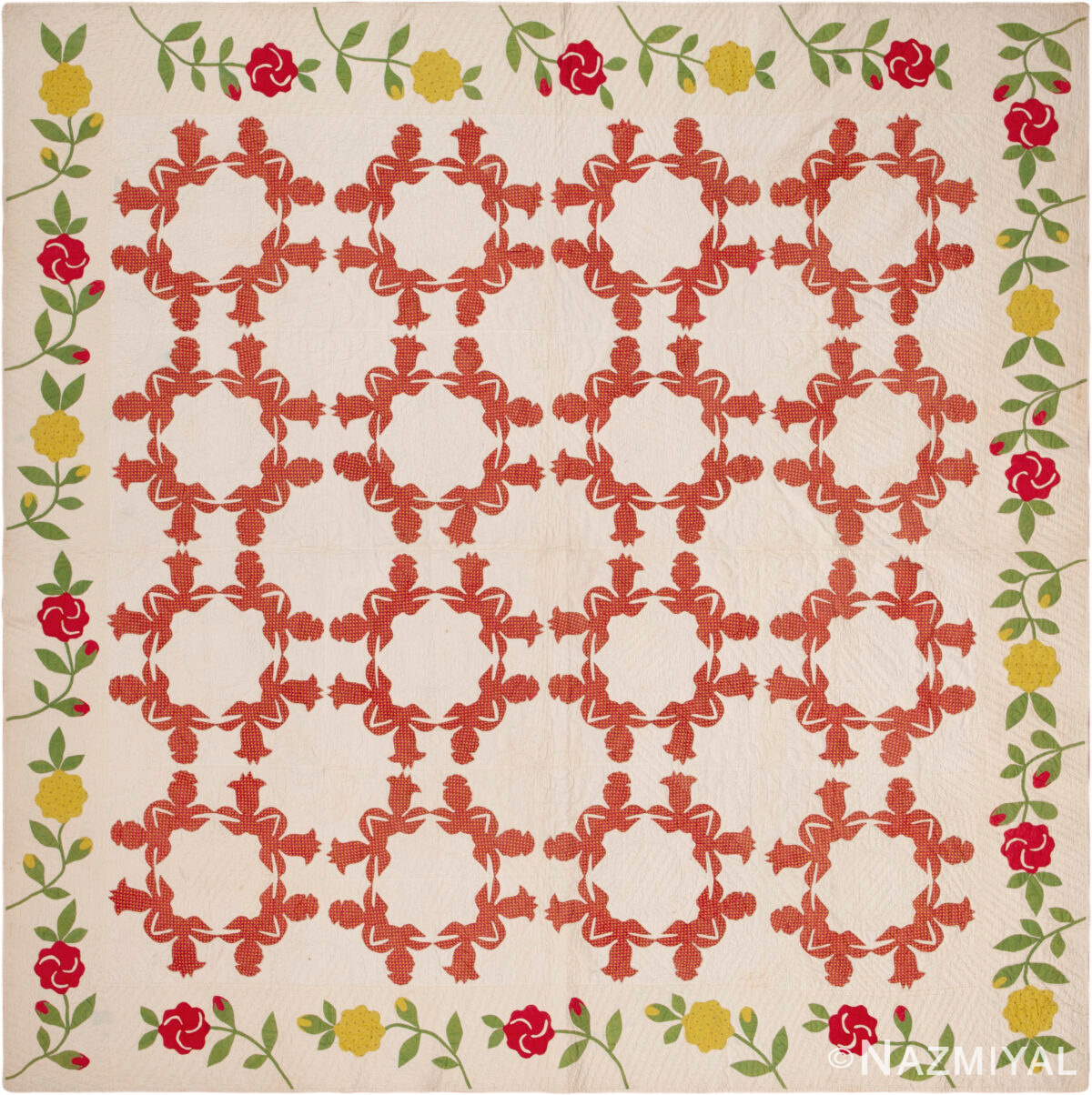 Antique American Wreath Quilt Textile 73844 by Nazmiyal Antique Rugs