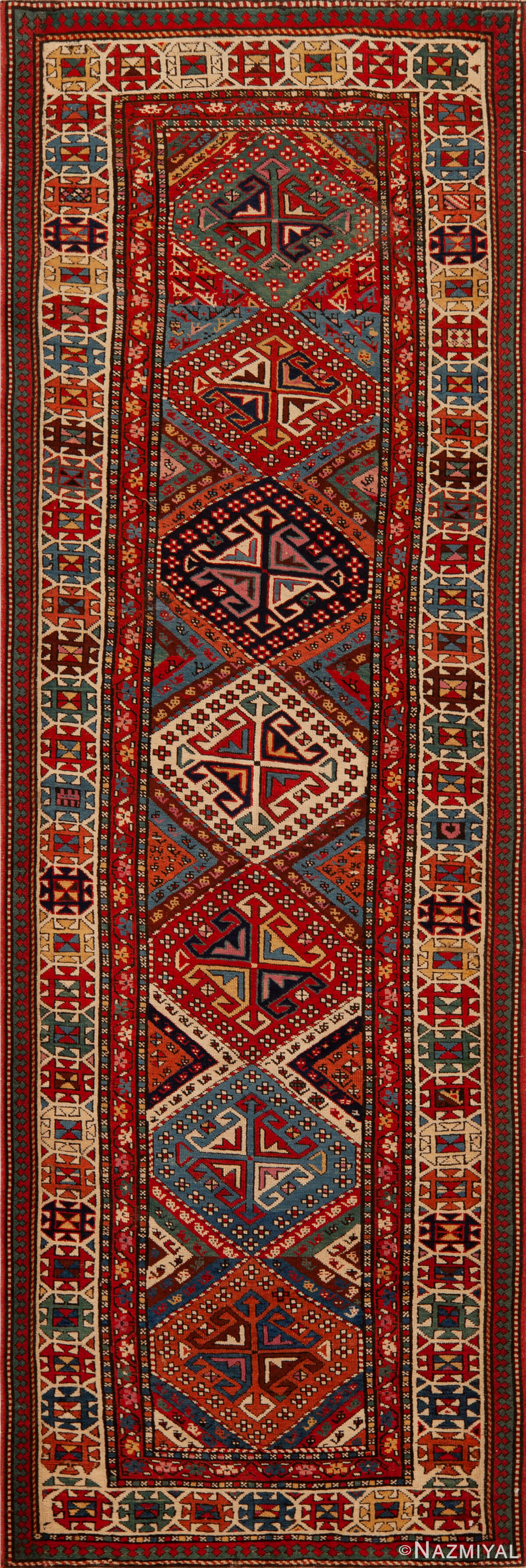 Antique Kazak Caucasian Geometric Rug 73181 by Nazmiyal Antique Rugs