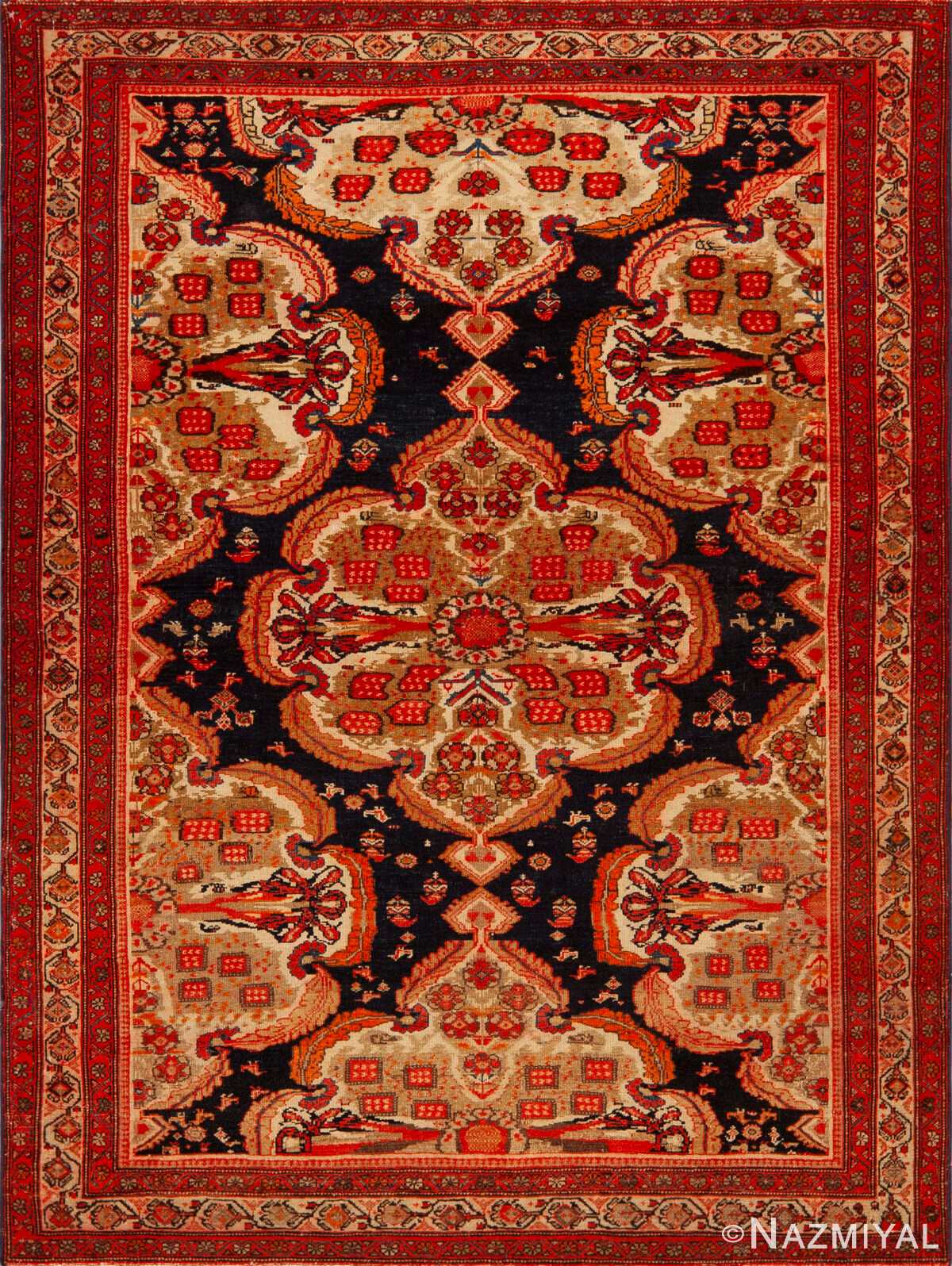 Antique Persian Malayer Rug with Dramatic Medallion Pattern and Rich Contrasting Palette 73172 by Nazmiyal Antique Rugs