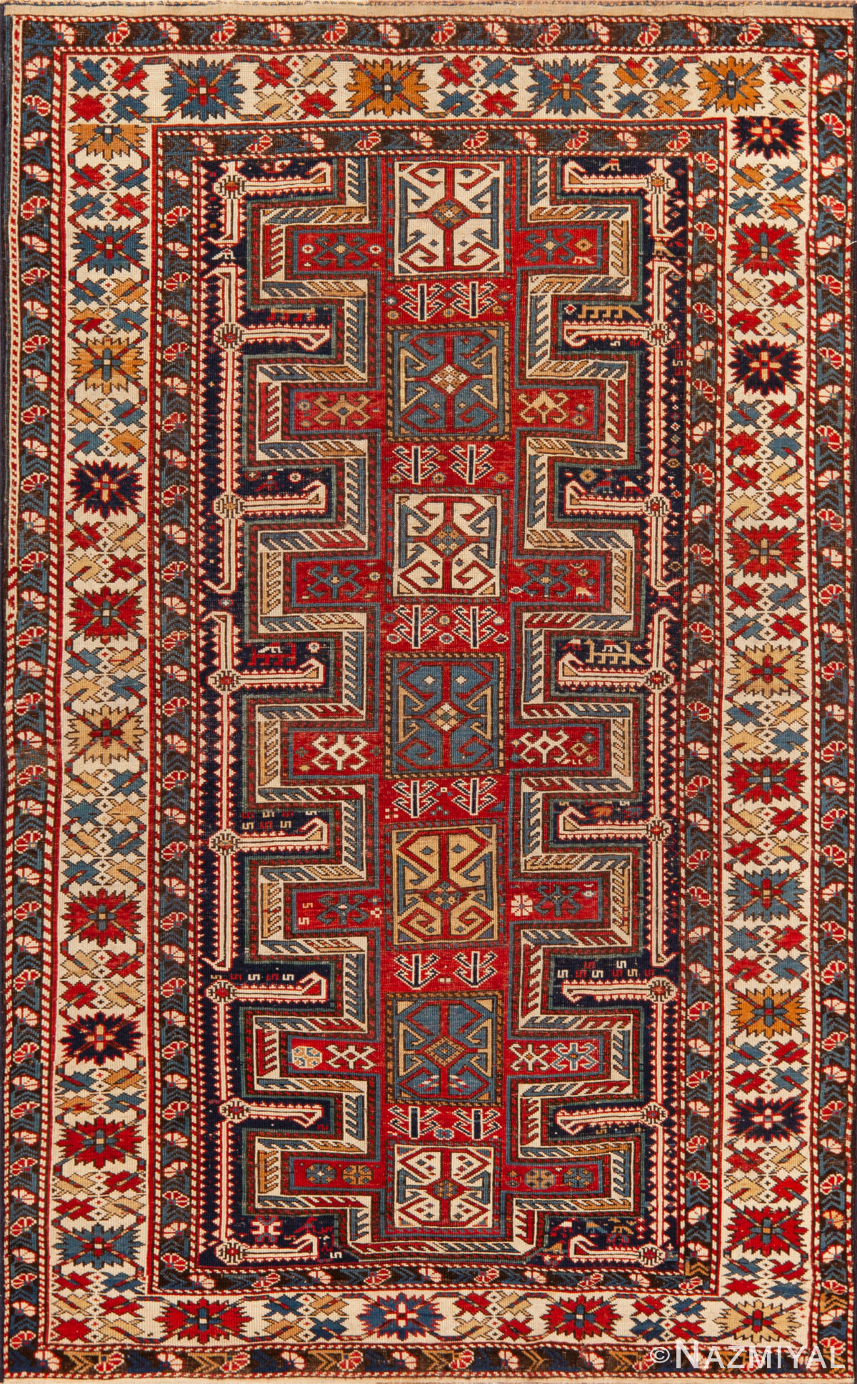 Antique Shirvan Caucasian Rug with Intricate Latch Hook Medallions and Rich Tribal Geometry 73163 by Nazmiyal Antique Rugs