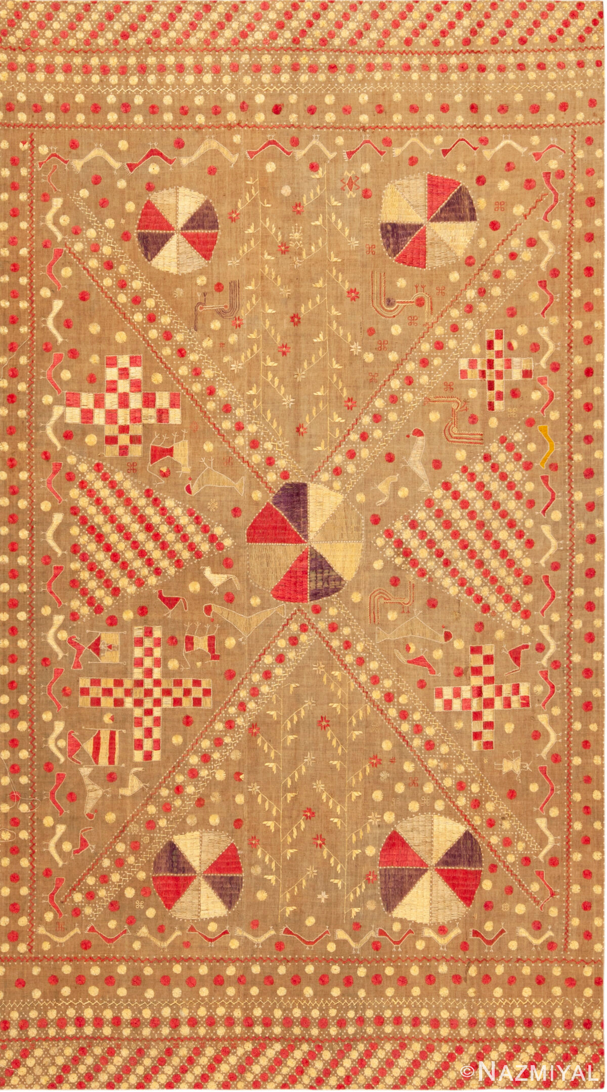 Antique Silk Indian Embroidery Textile 71330 by Nazmiyal Antique Rugs