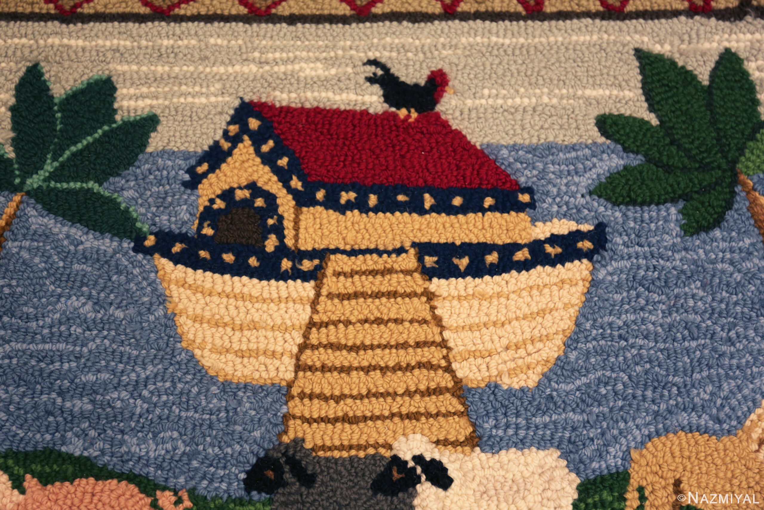 Antique American Folklore Hooked Rug Noah's Ark 73618