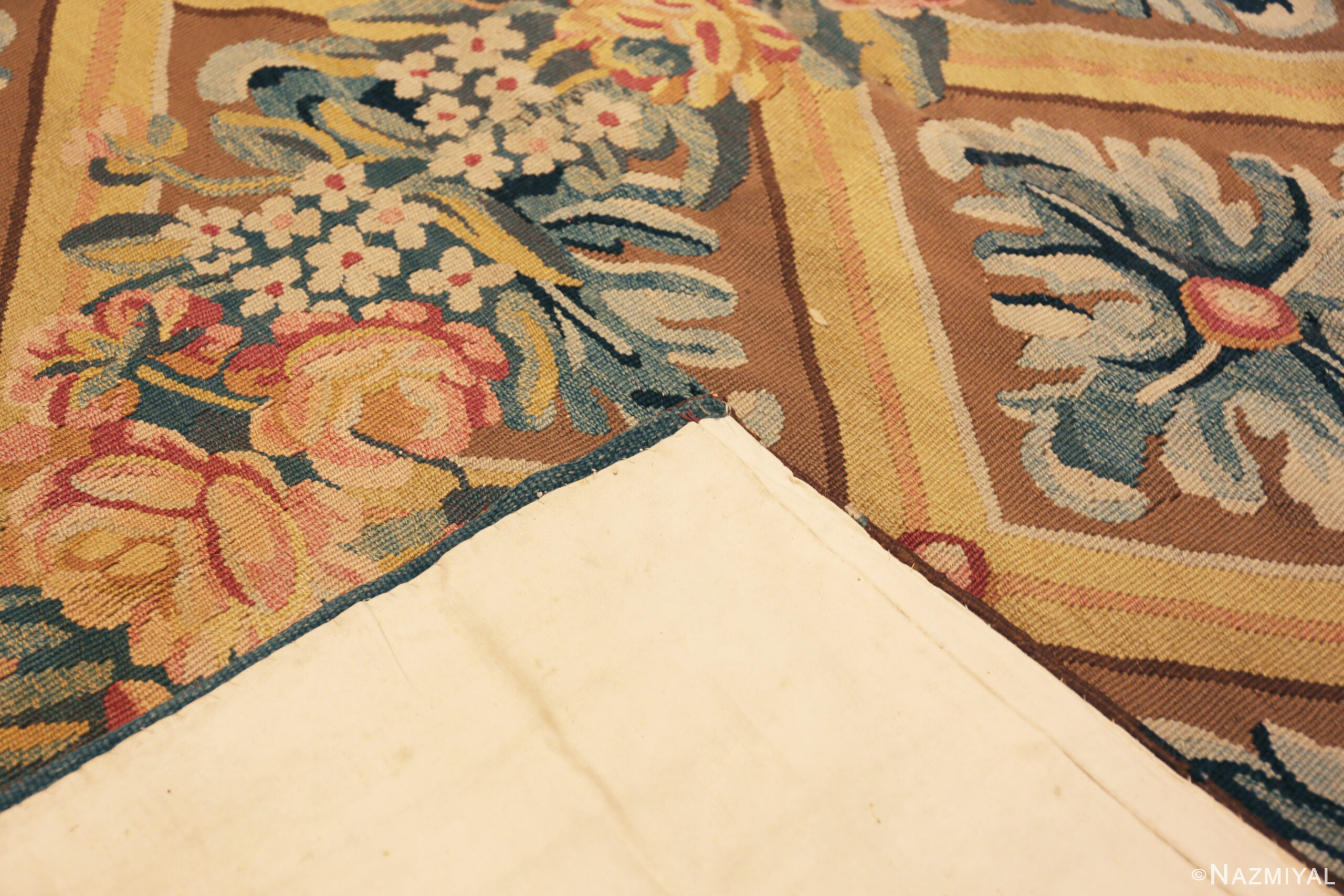 Antique French Aubusson Rug – Floral Garland and Trellis Design