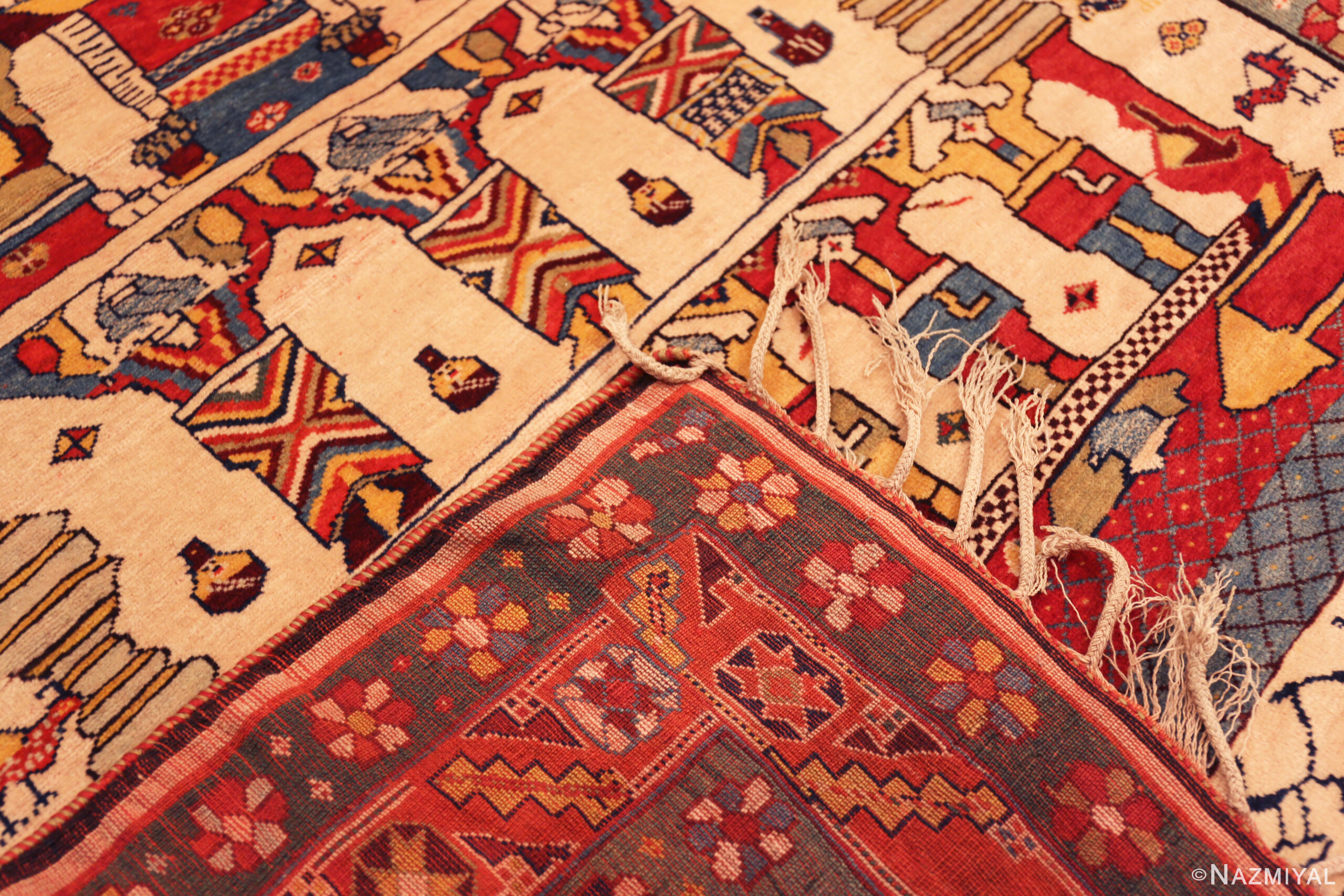Rare Antique Qashqai Pictorial Rug with Historic Imagery Charm