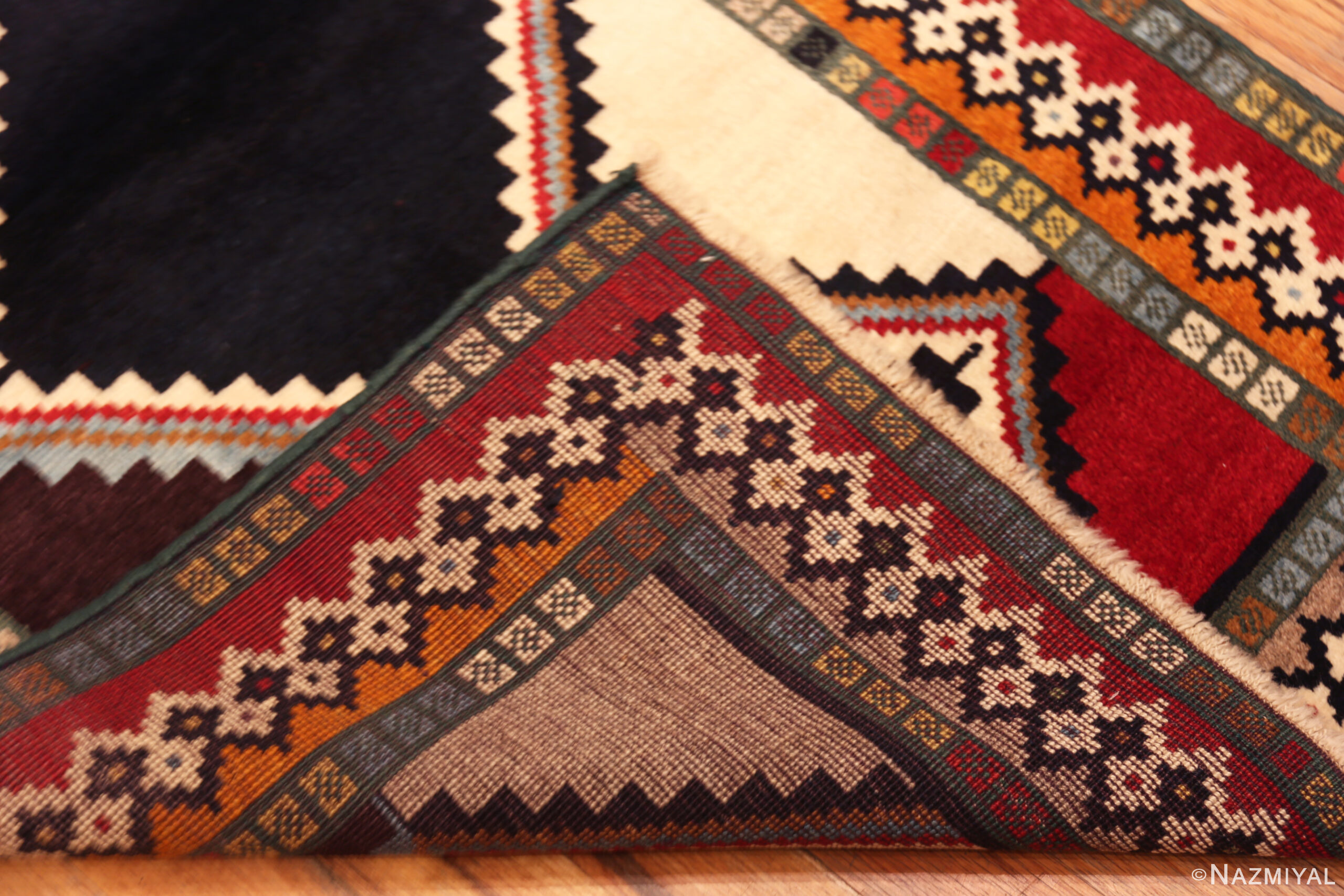 Back of Vintage Persian Gabbeh Rug with Bold Tribal Design 73798 by Nazmiyal Antique Rugs