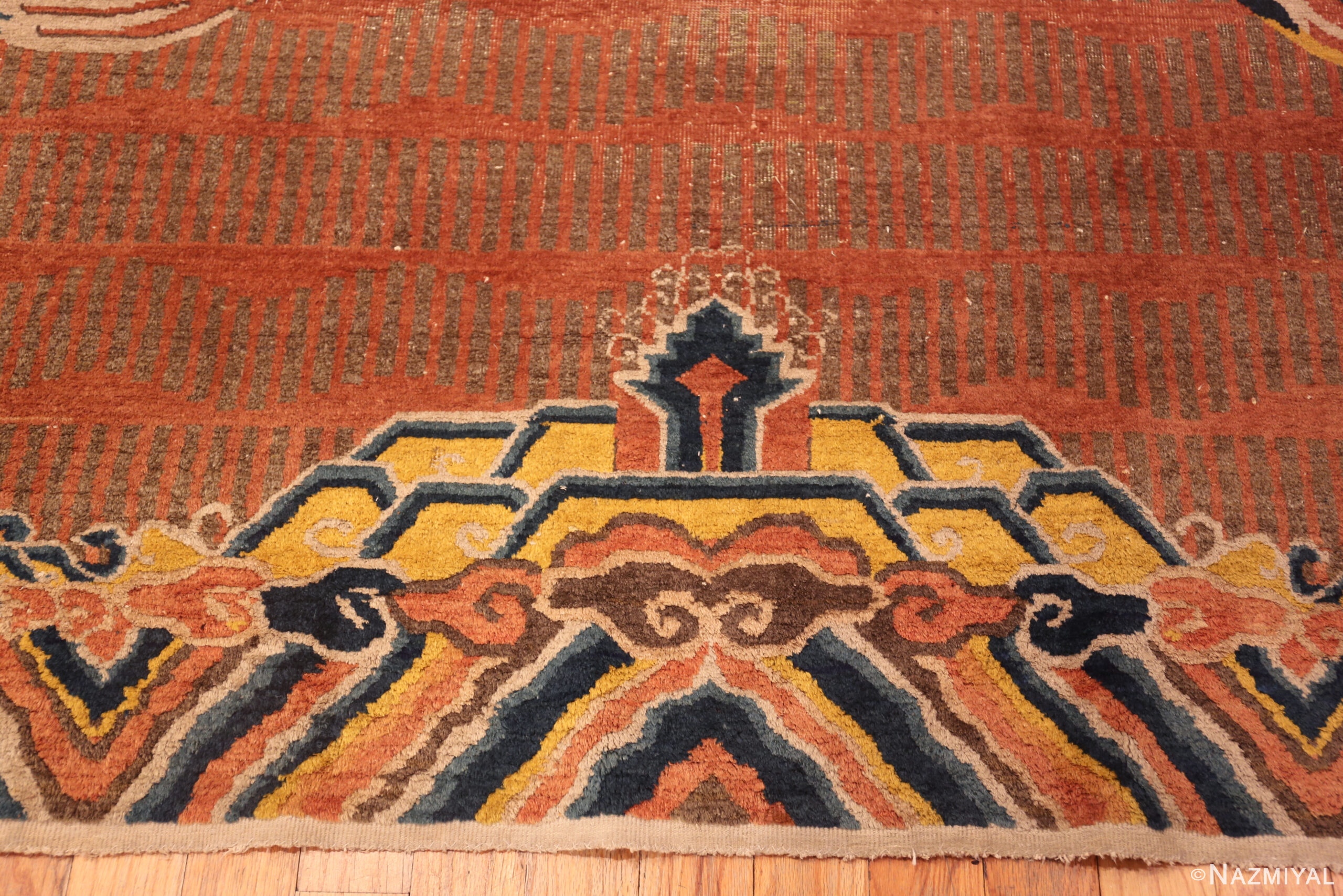 Culturally Rich Antique Chinese Fu Dog Dragon Rug 73399