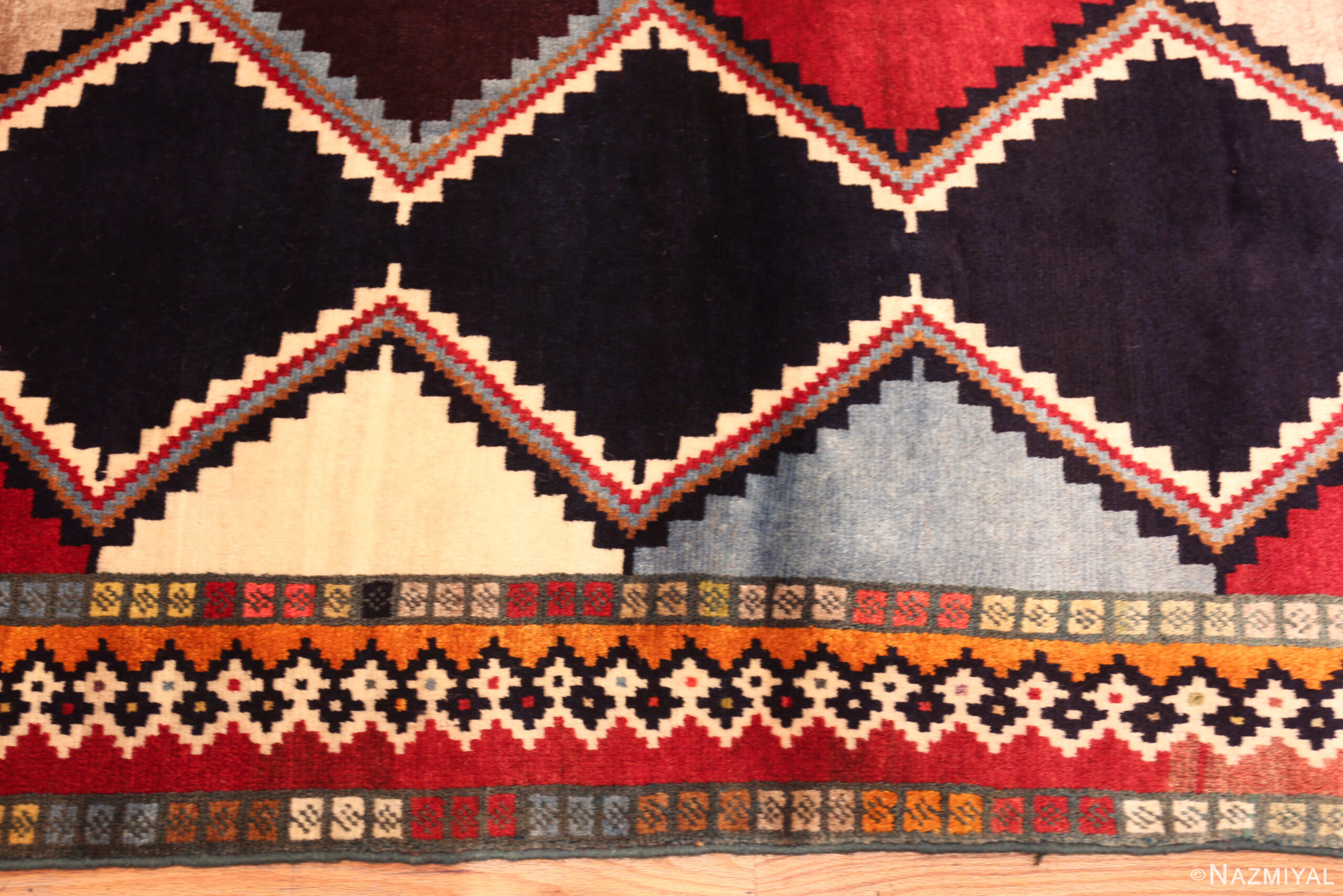 Border of Vintage Persian Gabbeh Rug with Bold Tribal Design 73798 by Nazmiyal Antique Rugs