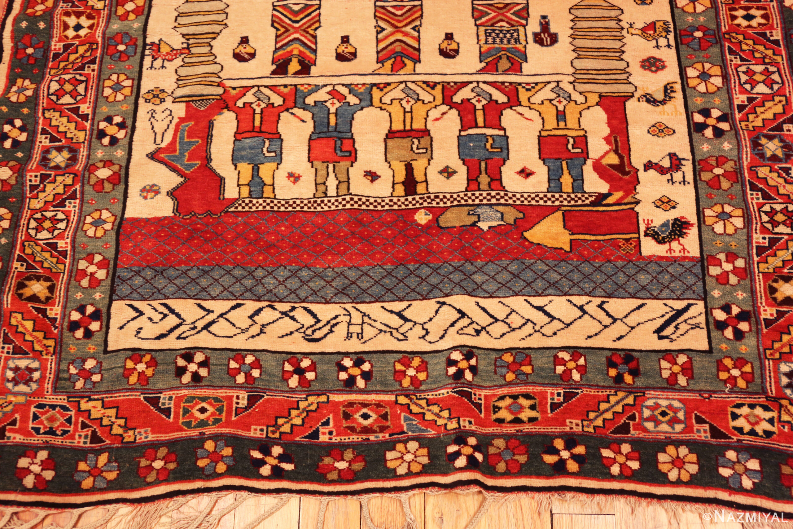 Rare Antique Qashqai Pictorial Rug with Historic Imagery Charm