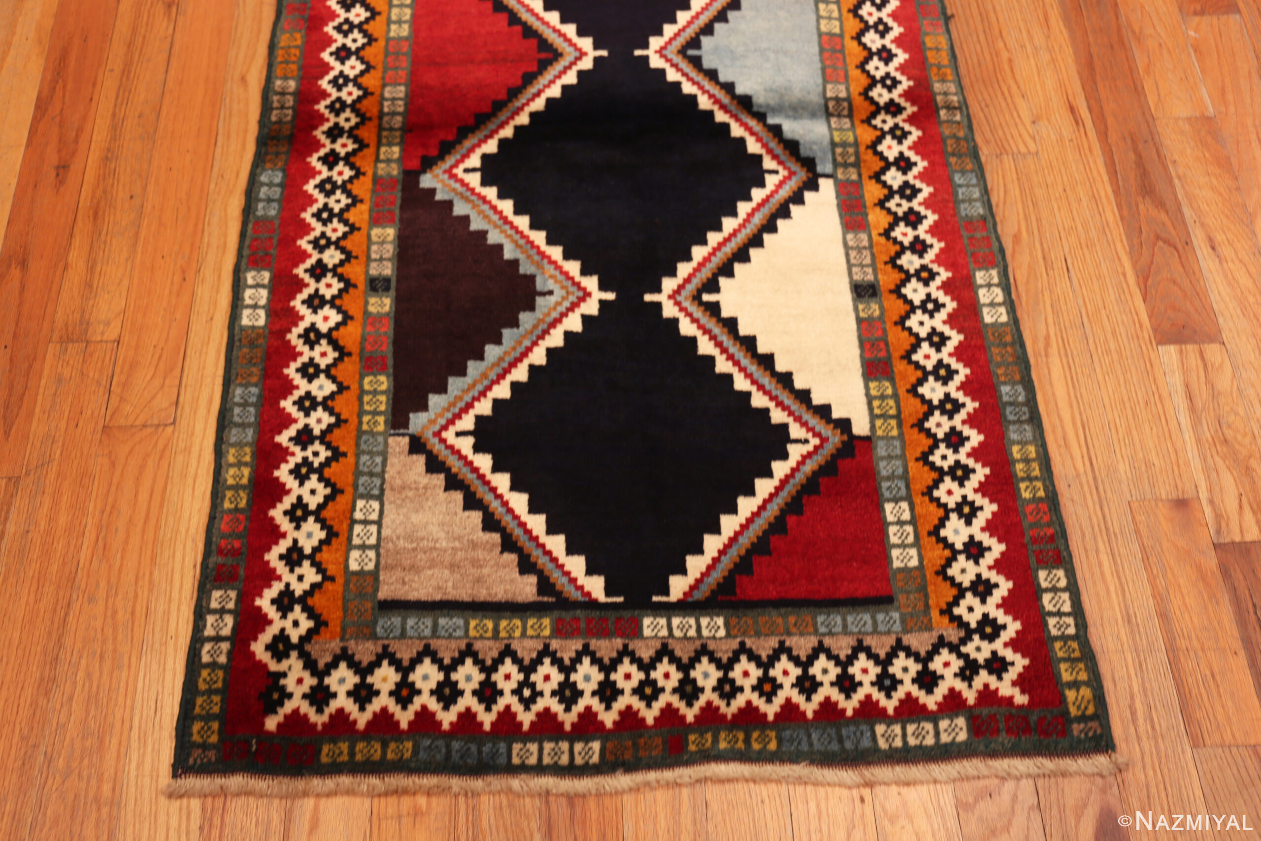 Bottom of Vintage Persian Gabbeh Rug with Bold Tribal Design 73798 by Nazmiyal Antique Rugs