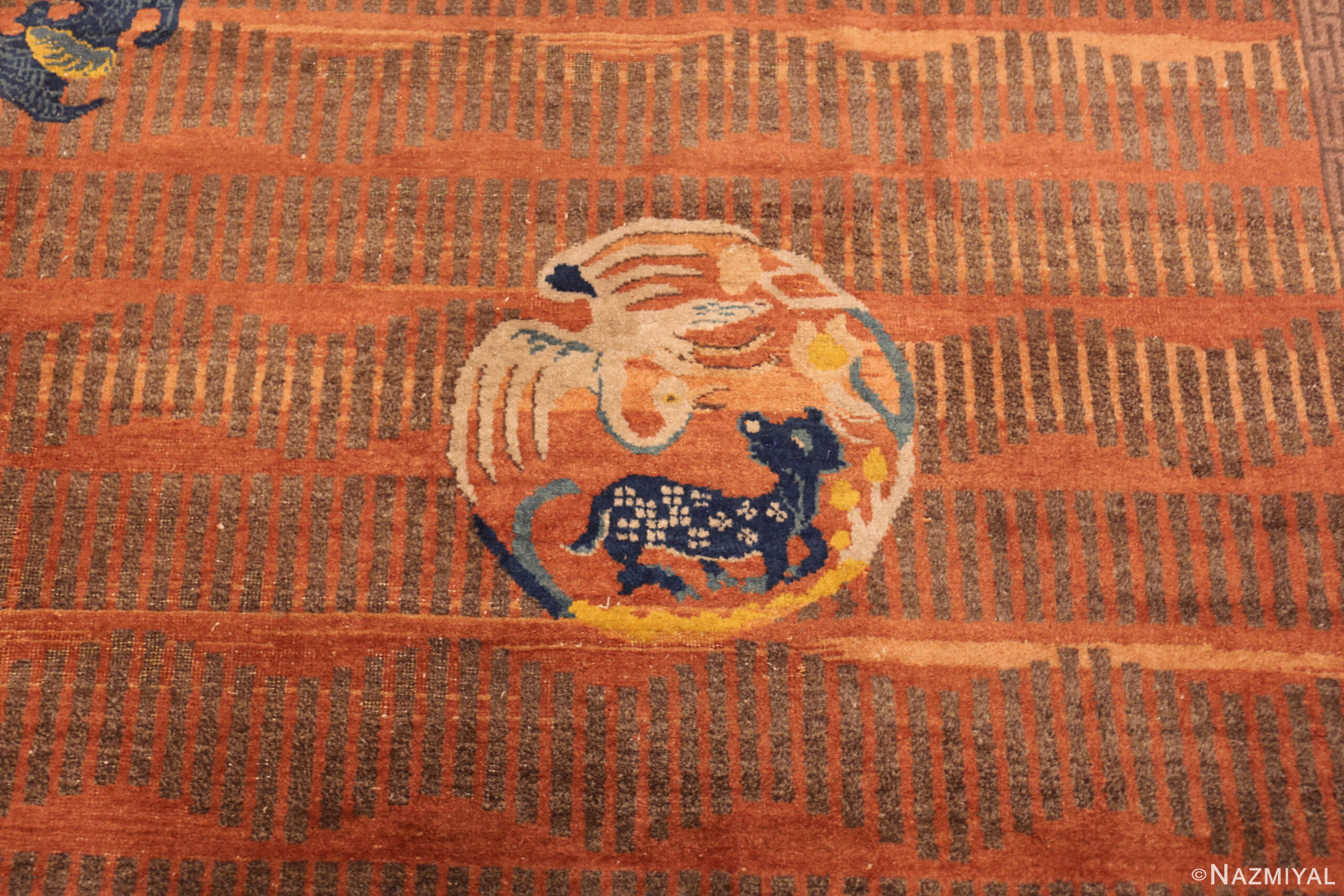 Culturally Rich Antique Chinese Fu Dog Dragon Rug 73399