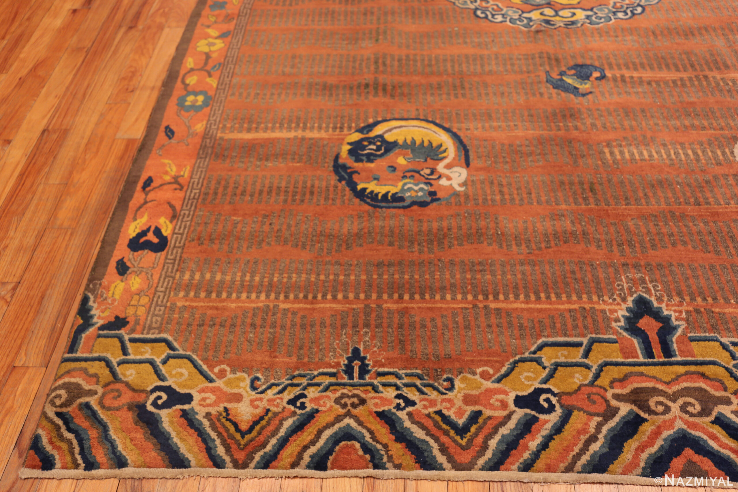 Culturally Rich Antique Chinese Fu Dog Dragon Rug 73399