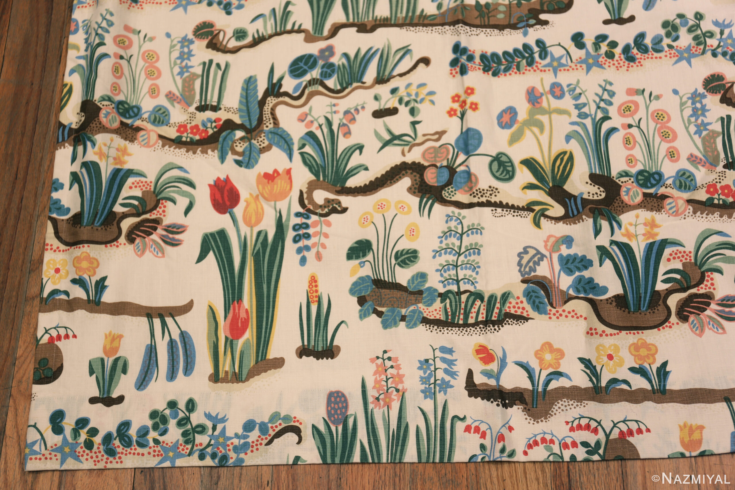 Corner of Vintage Pair of Primavera Curtains by Josef Frank 73681 by Nazmiyal Antique Rugs