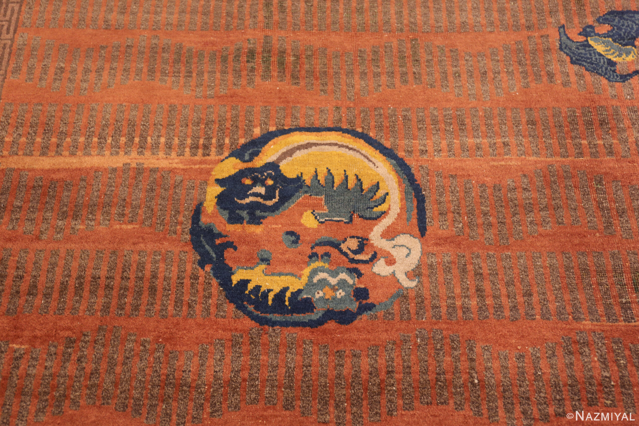 u*8様 ビンテージ　アジアン　オレンジ　フリンジラグ　象　エレファント　エスニ Culturally Rich Antique Chinese Fu Dog Dragon Rug 73399