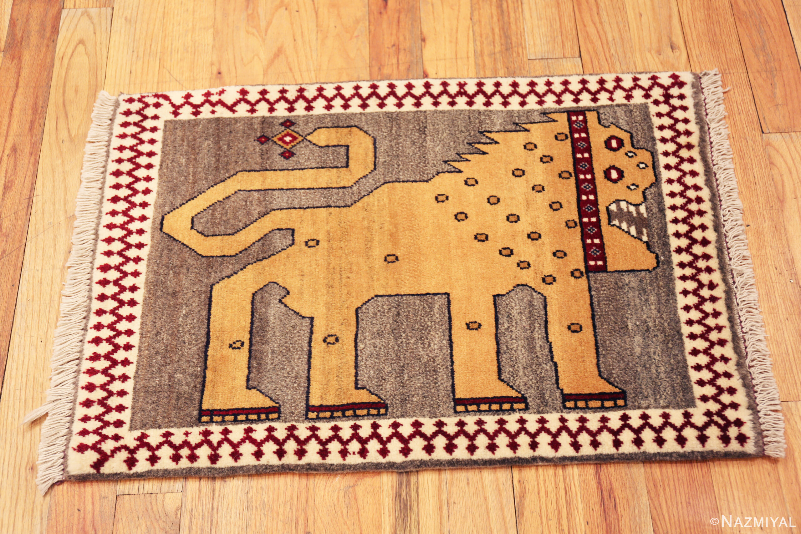 Lion Design Vintage Tribal Persian Gabbeh Rug 73619 Nazmiyal