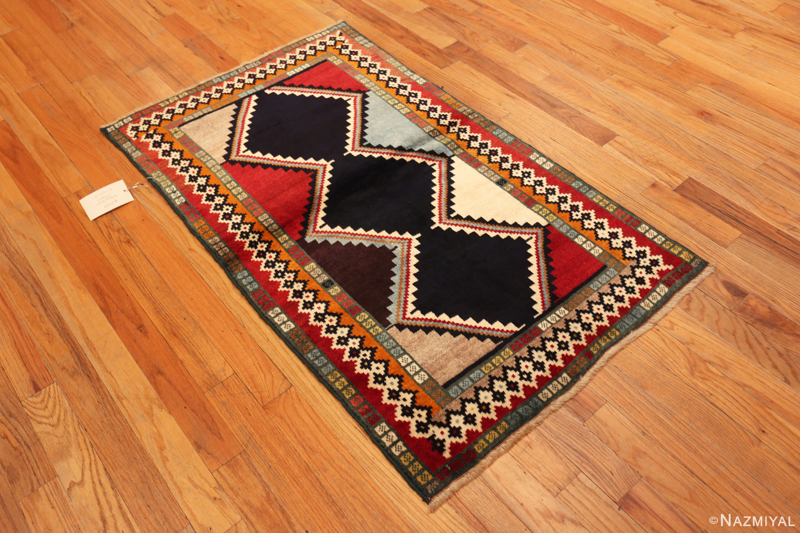 Floor view of Vintage Persian Gabbeh Rug with Bold Tribal Design 73798 by Nazmiyal Antique Rugs