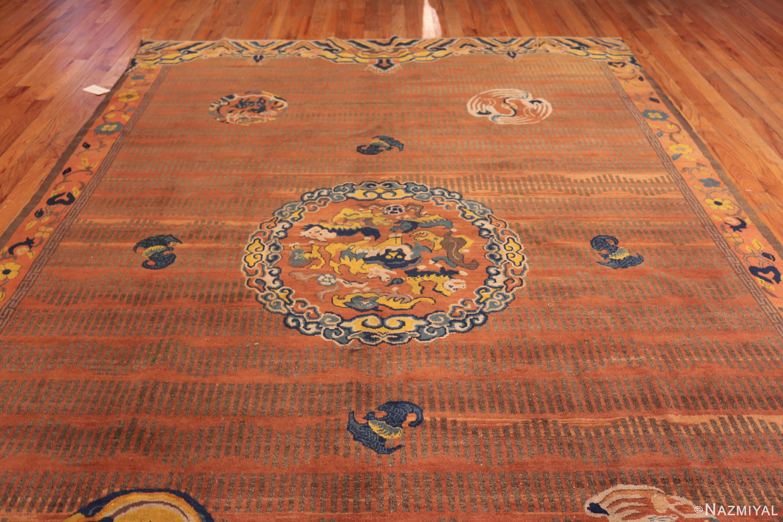 Culturally Rich Antique Chinese Fu Dog Dragon Rug 73399