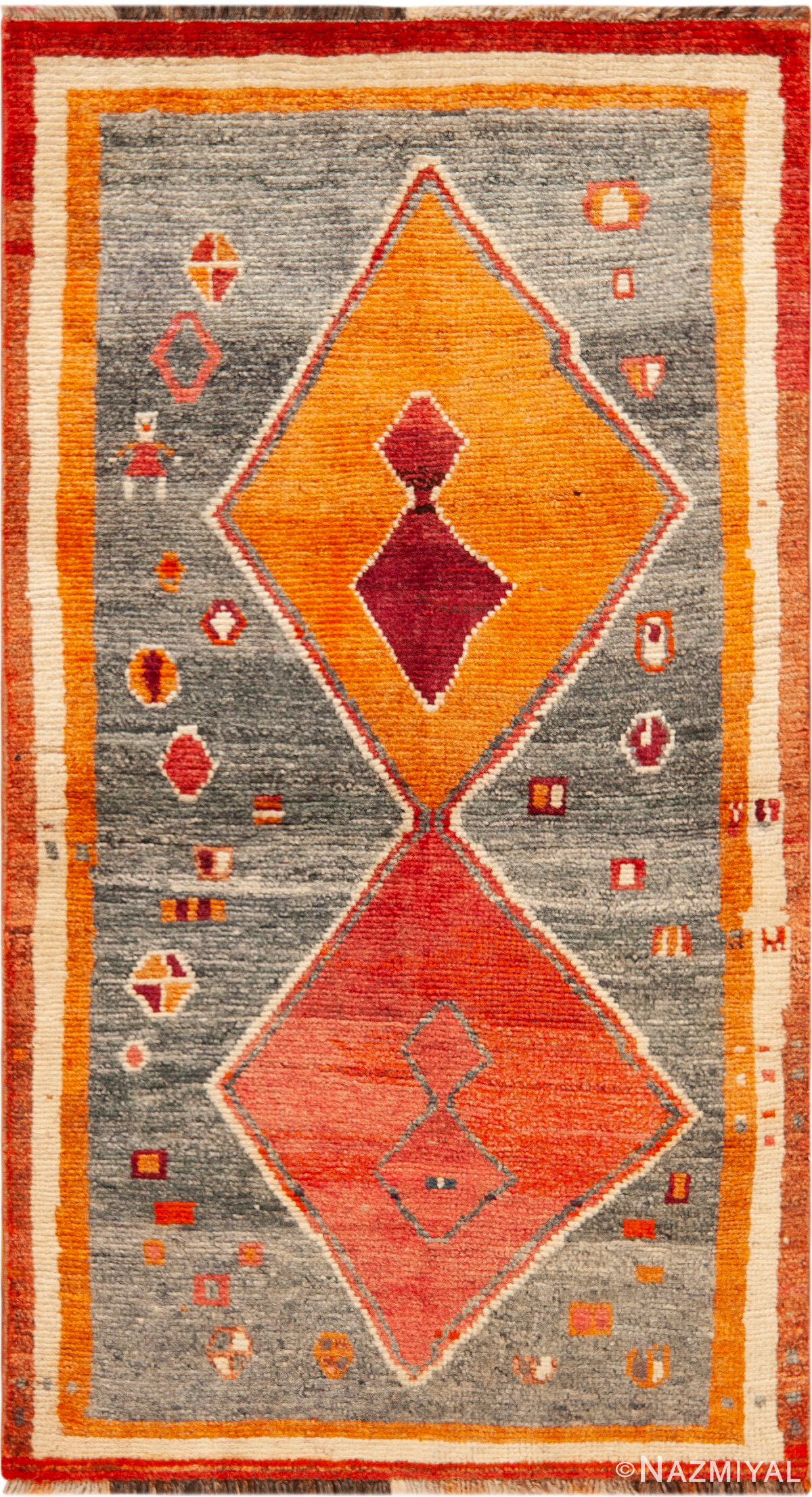Vintage Gabbeh Rug Featuring Tribal Geometry and Desert Sunset Palette 73807 by Nazmiyal Antique Rugs