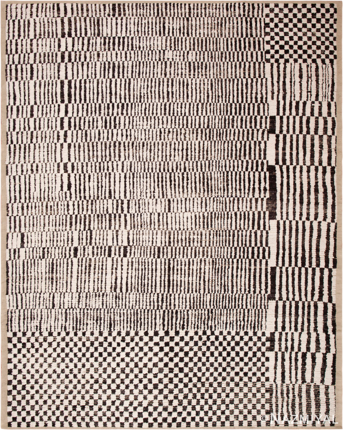 Modern Black and White Checkboard Design Rug 61256 by Nazmiyal Antique Rugs