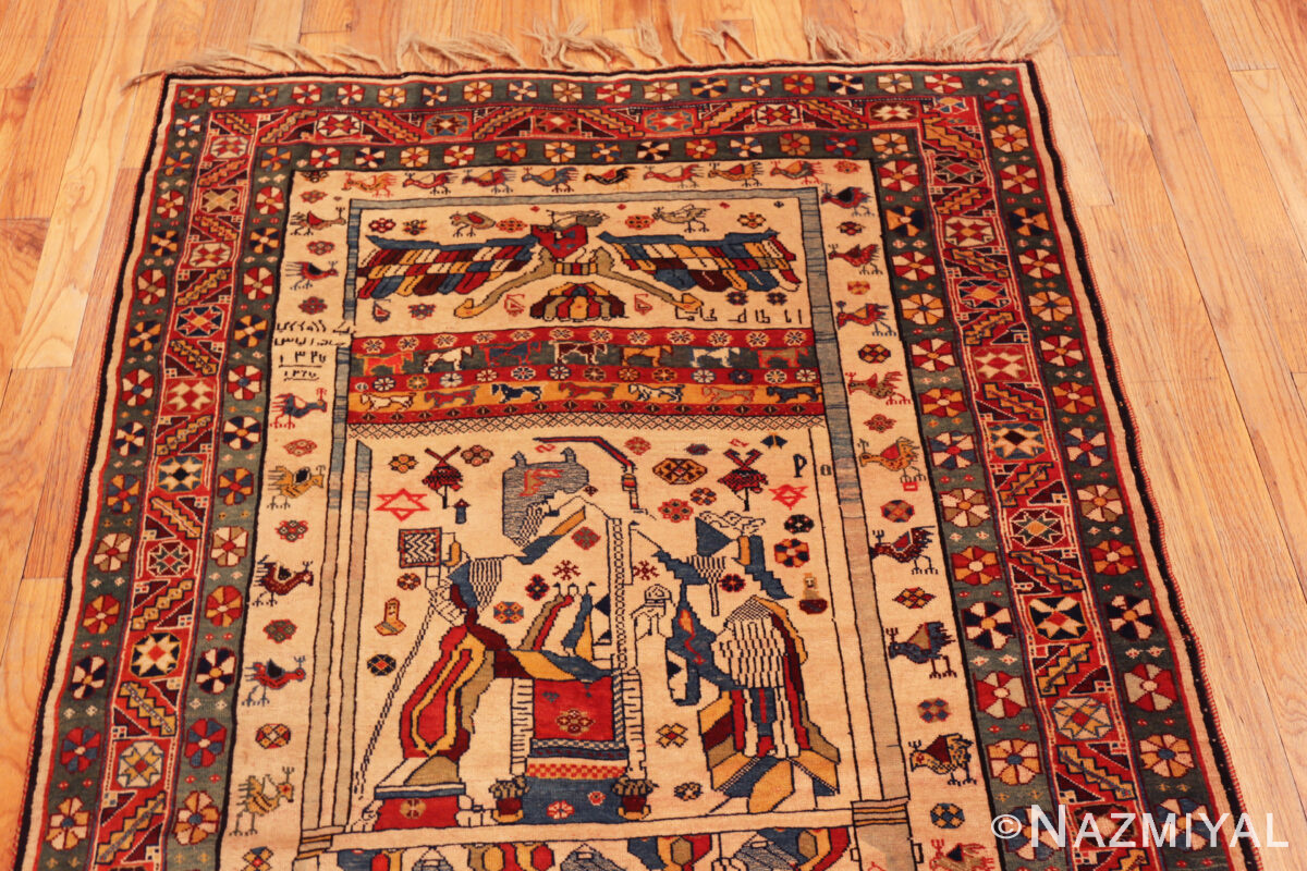 Rare Antique Qashqai Pictorial Rug with Historic Imagery Charm