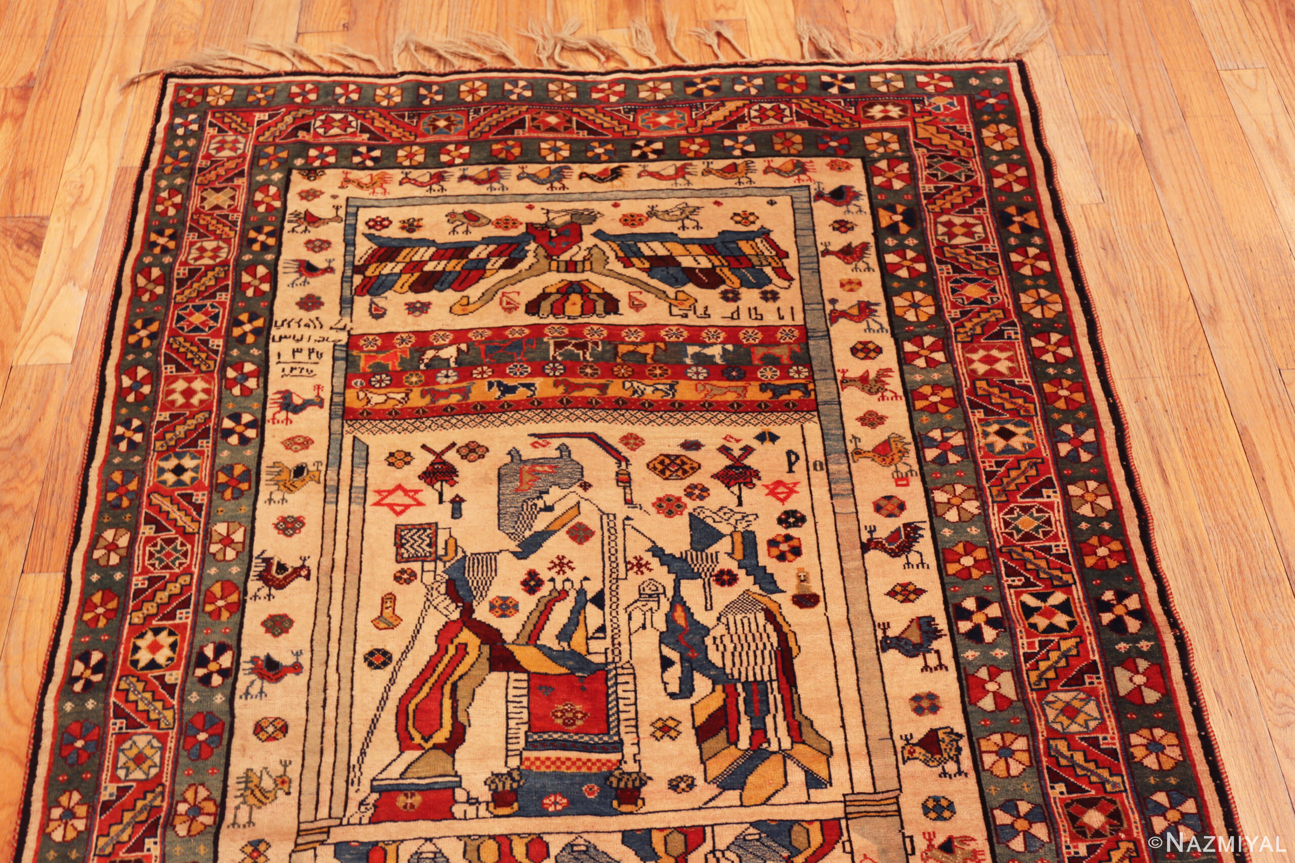 Rare Antique Qashqai Pictorial Rug with Historic Imagery Charm