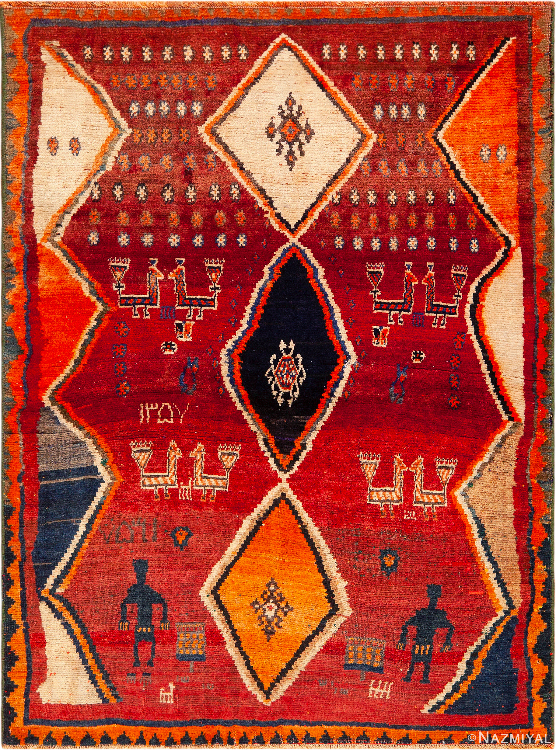 Bohemian Tribal Vintage Persian Gabbeh Rug 73787