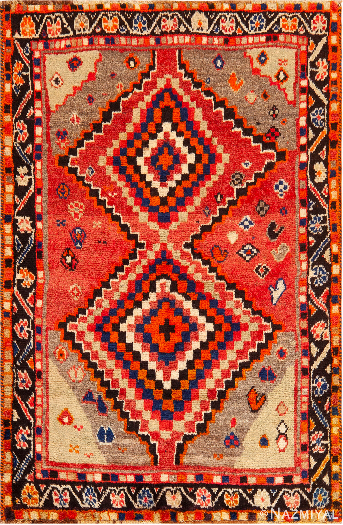 Expressive Vintage Persian Gabbeh Rug with Vibrant Checkerboard Diamond Medallions 73799 by Nazmiyal Antique Rugs