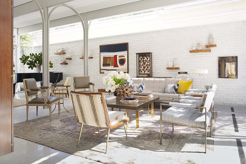 20th Century Antique Turkish Oushak Rug in Sun Room | Designer: Lee Ledbetter Associates | Photo: Pieter Estersohn