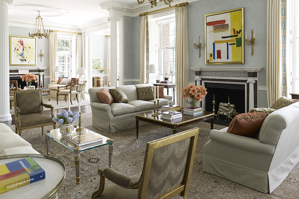 Antique Rug in Living Room of Federal-Style Houston Mansion by Cullman & Kravis Photographer Björn Wallander