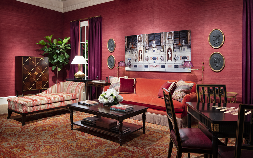 Antique Turkish Oushak Rug in Living Room Designer Alexa Hampton Photo Steve Freihon