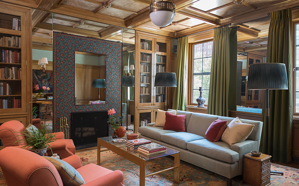 Early 20th Century Antique Light Blue Oushak Rug in Library | Designer: Marissa Stokes | Photo: Don Freeman
