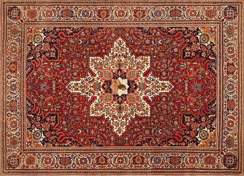 Majestic Lion Garden Antique Heriz Rug with Pictorial Medallion 73668