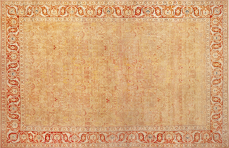 Luxury Antique Oversized Persian Tabriz Rug with Sophisticated Floral Pattern and Coral Border 73648