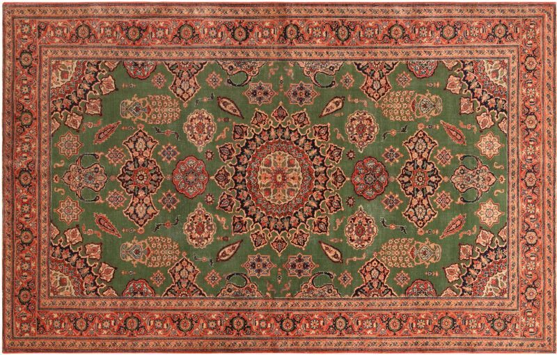 Green Background Antique Persian Tabriz Rug 72470 by Nazmiyal Rugs Blog