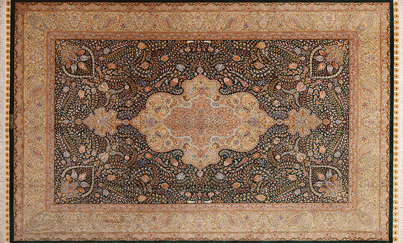 Fine Luxurious Intricate Floral Design Vintage Persian Silk Qum Rug 72752