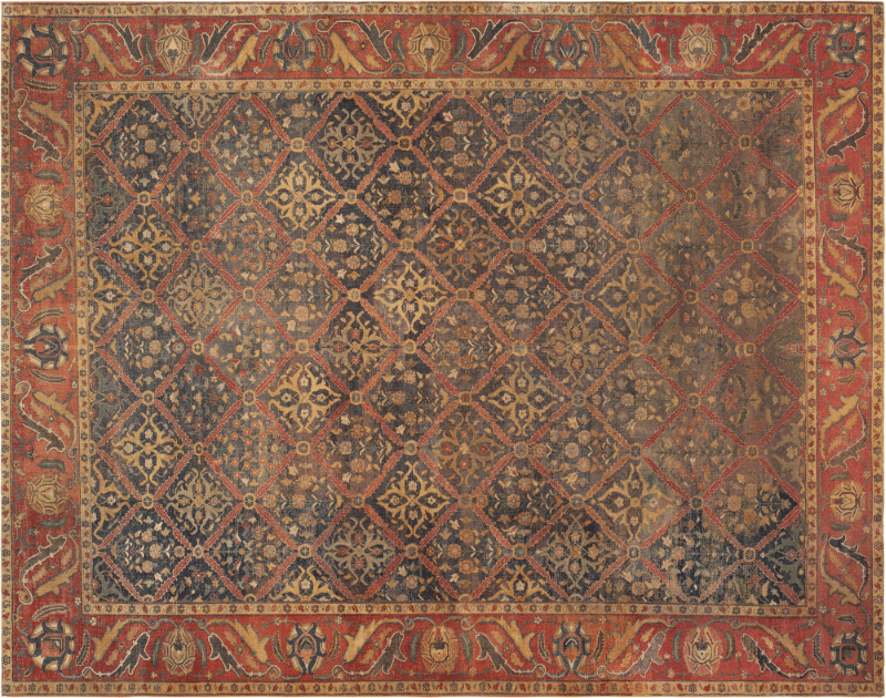 Horizontal Antique Indian Floral Mughal Rug 44144 by Nazmiyal Rugs
