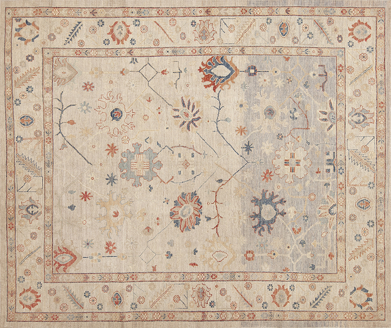 Ivory Pale Blue Casual Large Scale Allover Modern Turkish Oushak Design Area Rug 11380