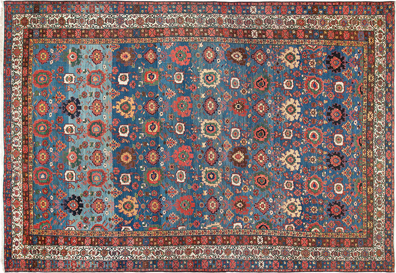Blue Jewel Tone Antique Tribal Persian Malayer Geometric Rug 45761