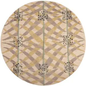 Round Silk and Wool Modern Swedish Inspired Rug 60901 by Nazmiyal Antique Rugs