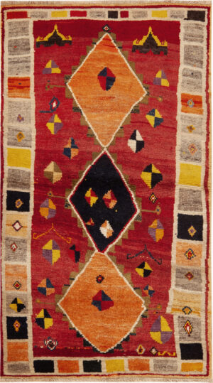 Small Vintage Persian Red Diamond Gabbeh Rug 73907 by Nazmiyal Collection