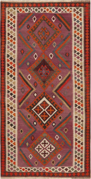 Vintage Bold Geometric Persian Qashqai Kilim Rug 73897