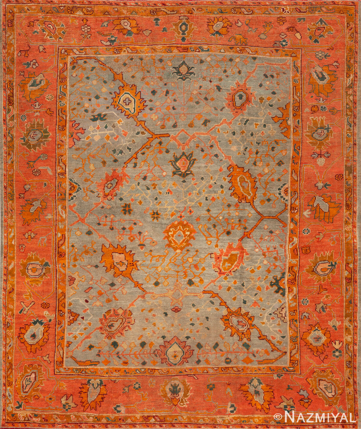 Decorative Antique Oushak Rug With Classic Open-Field Design 73895 by Nazmiyal Antique Rugs