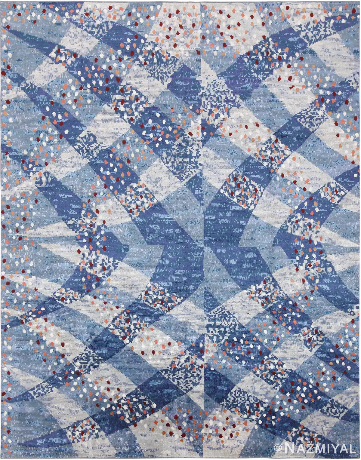 Blue Silk and Wool Modern Swedish Design Rug 60911 by Nazmiyal Antique Rugs