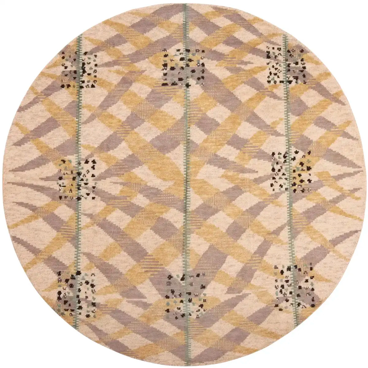 Round Silk and Wool Modern Swedish Inspired Rug 60901 by Nazmiyal Antique Rugs