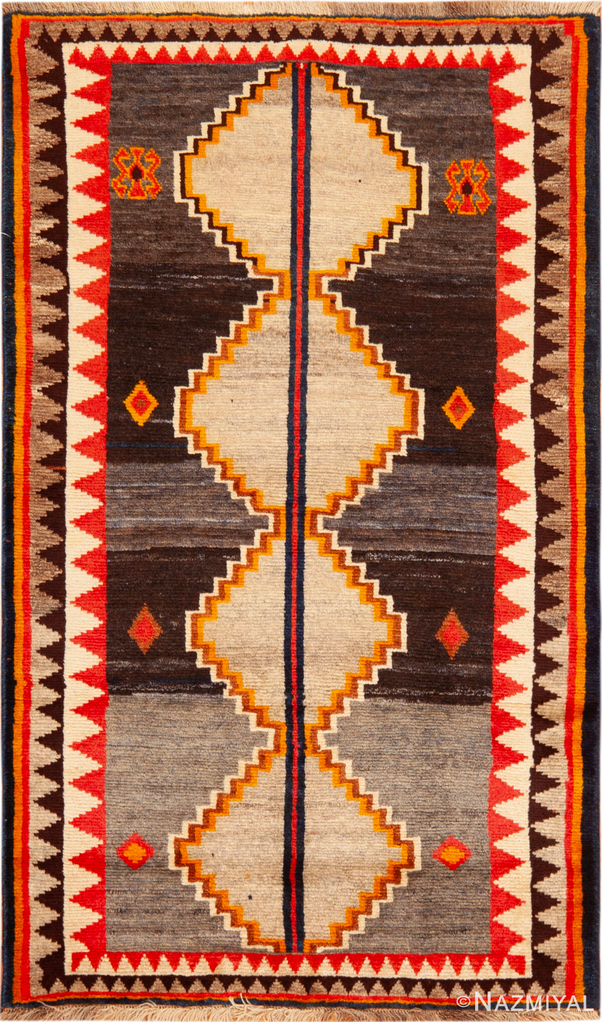 Small Vintage Persian Bold Geometric Gabbeh Rug 73906 by Nazmiyal Collection