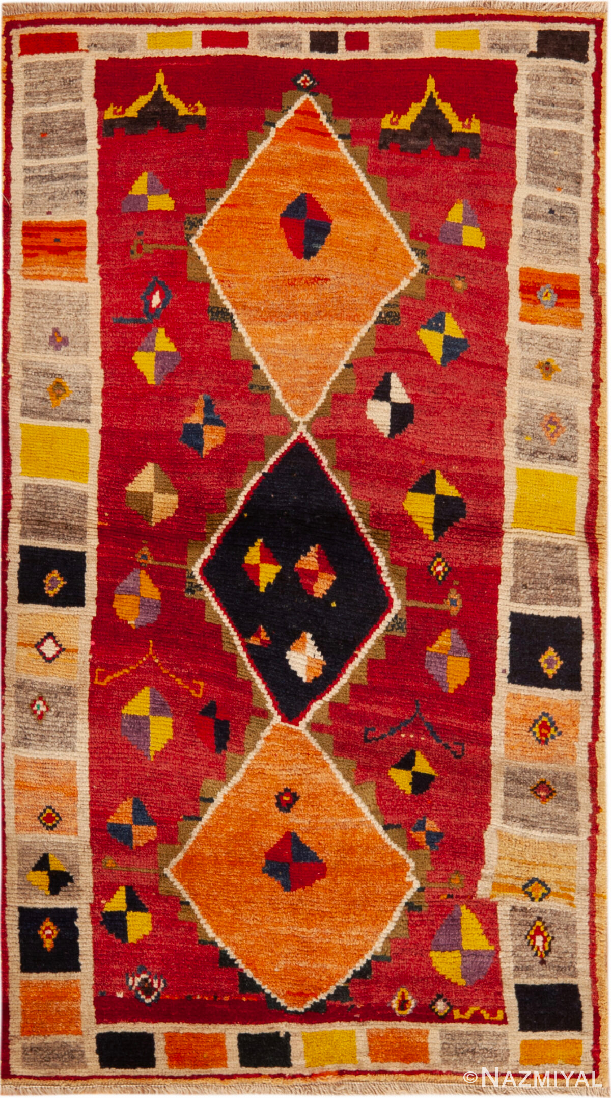 Small Vintage Persian Red Diamond Gabbeh Rug 73907 by Nazmiyal Collection