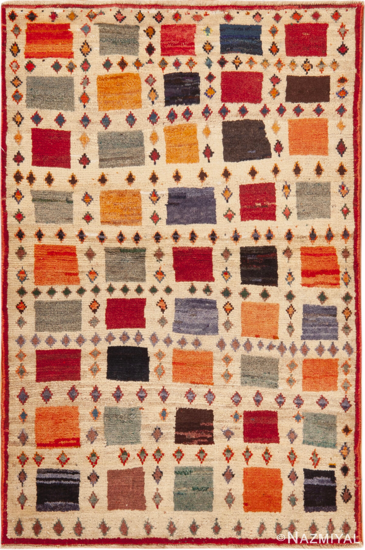 Small Vintage Persian Square Grid Gabbeh Rug 73911 by Nazmiyal Collection