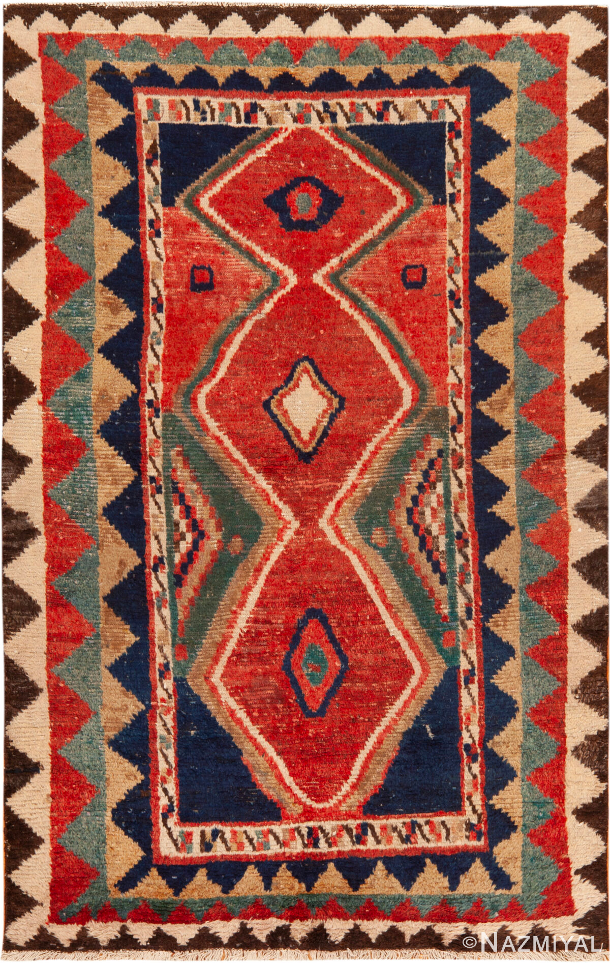 Vintage Persian Gabbeh Diamond Design Rug 73900 by Nazmiyal Collection
