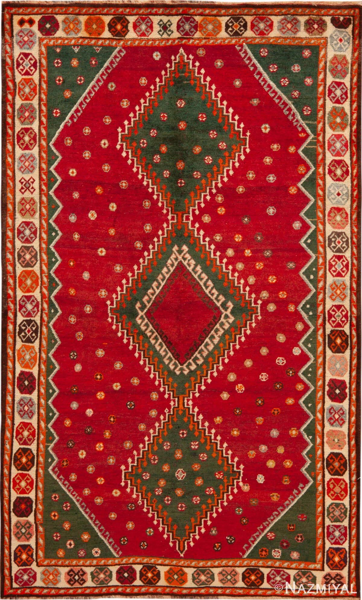 Vintage Persian Gabbeh Green Diamond Rug 73904 by Nazmiyal Collection