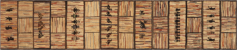 Antique American Hooked Runner Rug Depicting Folk Life Vignettes in Panels 73573